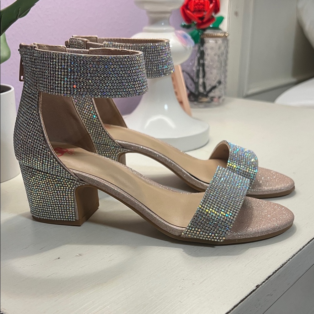 GB girls Rose Gold Block Heel Sandals